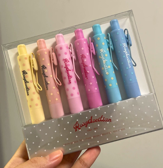 Zhao Lusi赵露思 ROSYDOEDIAN Macaron Polka Dot Gel Pens 0.5mm Black Ink 6pcs Set