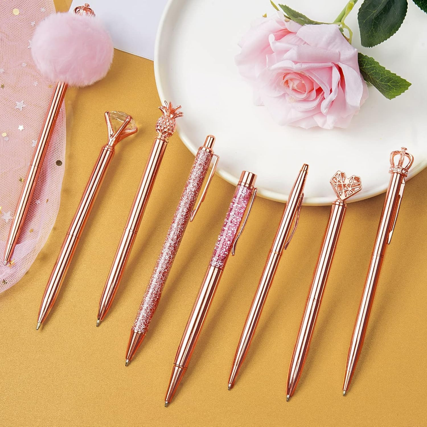 8Pcs Ballpoint Pens Set Metal Crystal Diamond Pen Glitter for Journaling Pen Bli