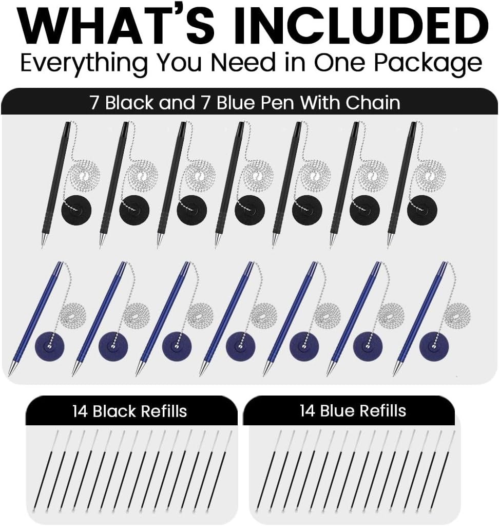 Pen with Chain [Pack of 42] – Security Desk Pen on a Chain with Adhesive Base…