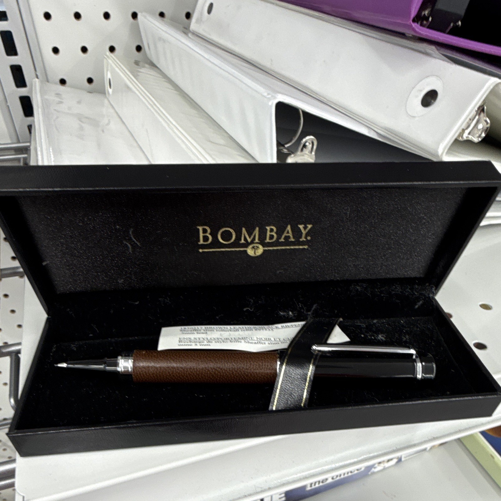 Bombay Metal Ballpoint Pen Black Ink Chrome Trim Brown Barrel w/Box
