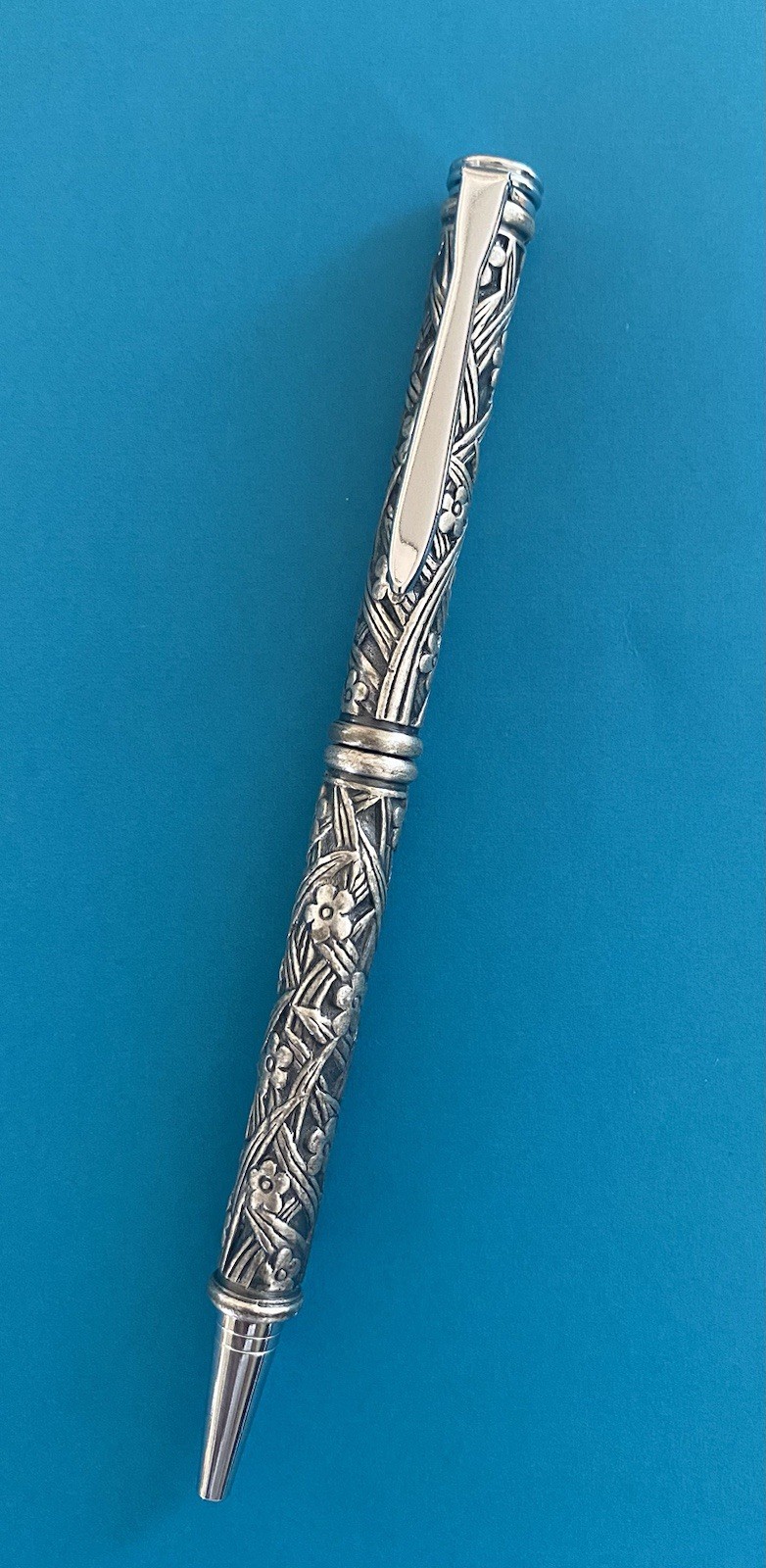 Sterling Silver Floral Motif Designer Vintage Writing Pen Engraved Weights 45g