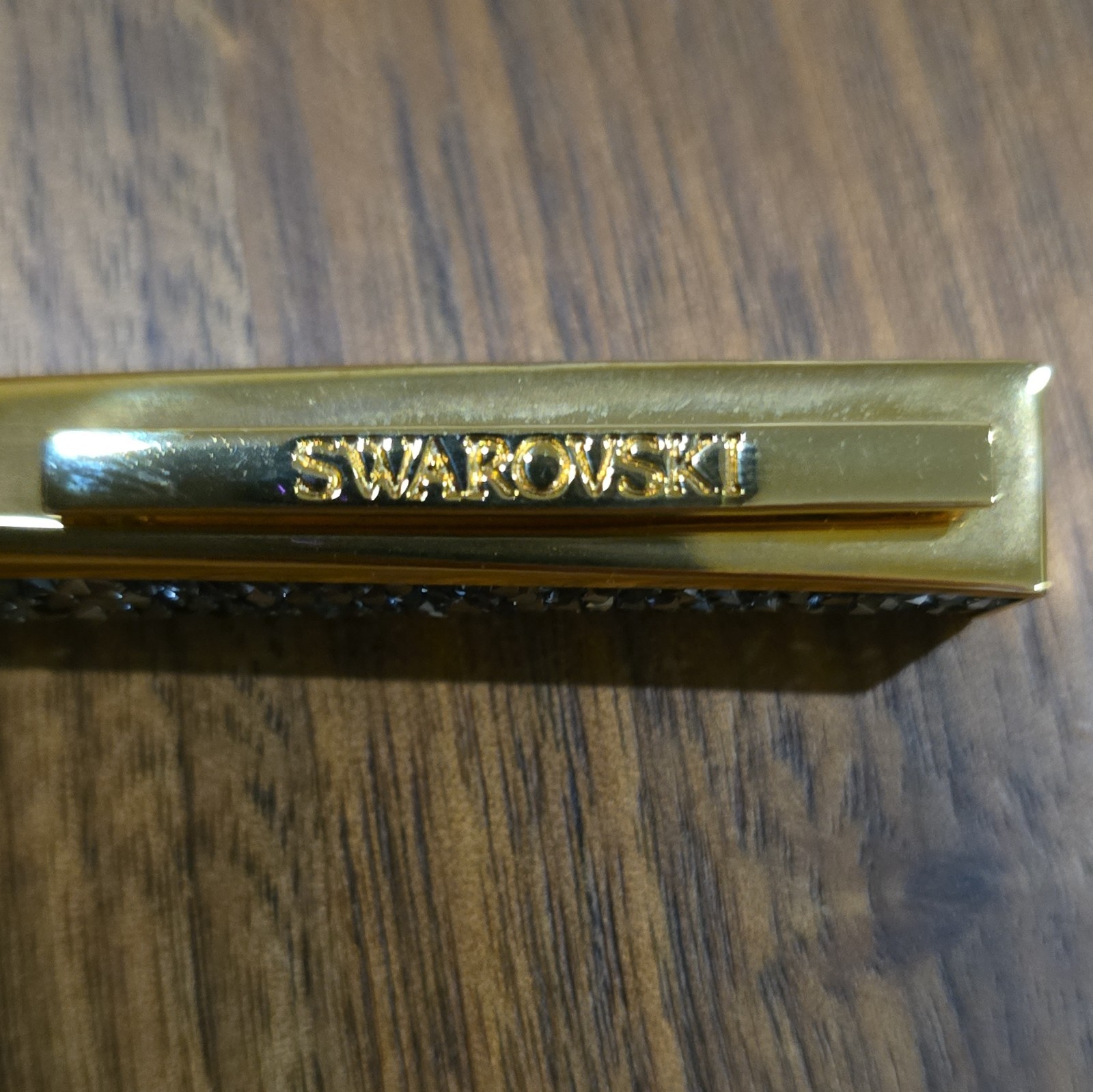 Swarovski Crystal Ballpoint Pen Black Metal with Gold Trim, Black Ink