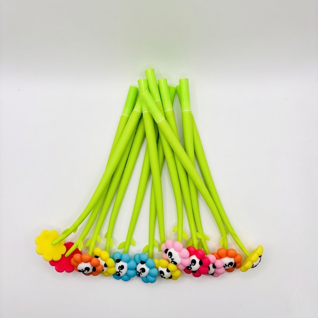 Cute Panda & Floral Silicone Gel Ink Pens Multicolor Wobble Pens Set of 12GIFT