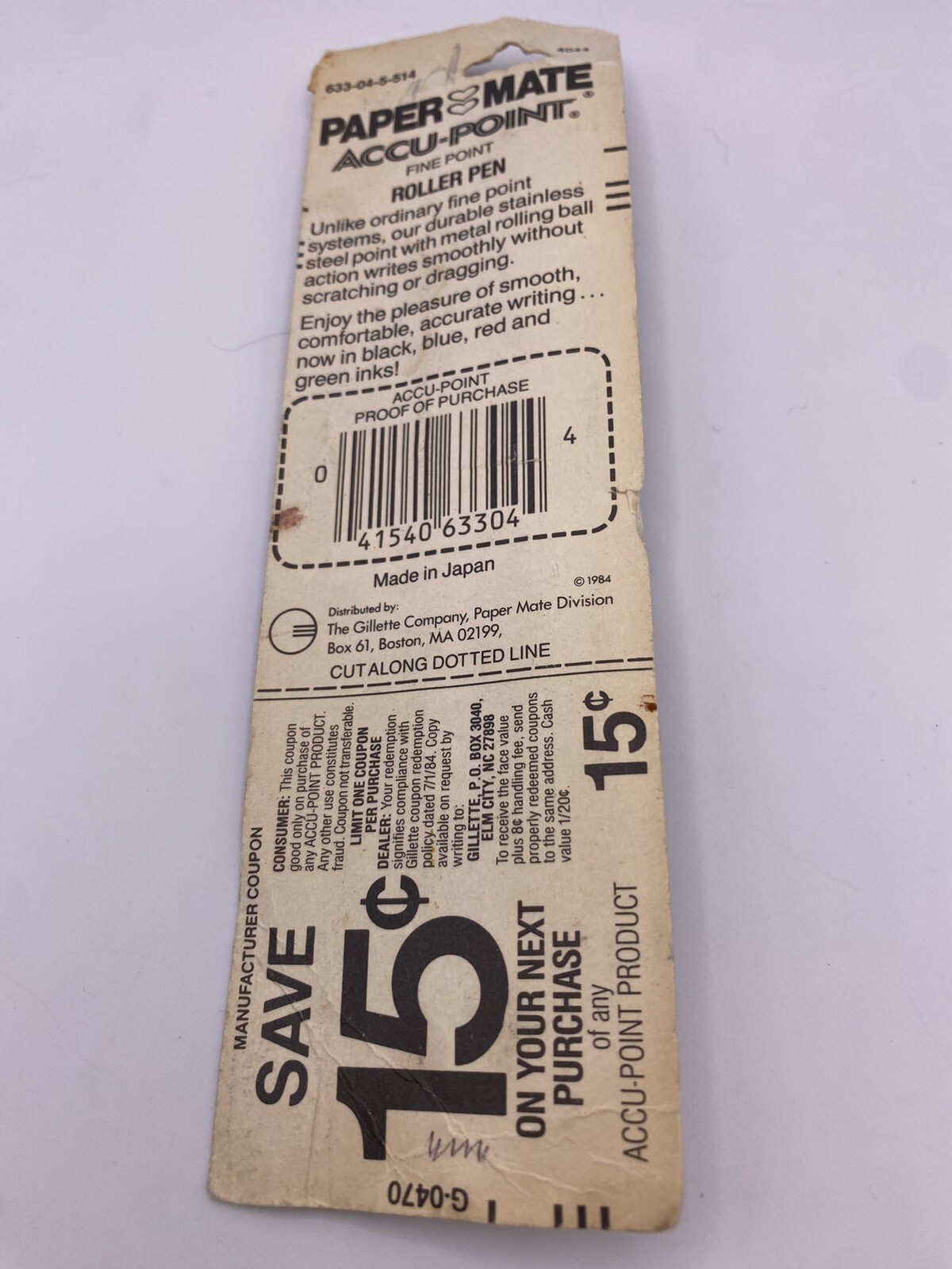 1984 Paper Mate Accu-Point Fine Point Roller Pen Black Ink Made In Japan [New]