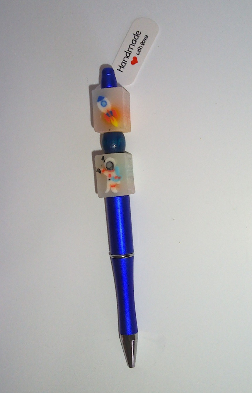 Handmade Space Fidget Pen Rocket Astronaut Beaded Ballpoint Desk Toy w/ Refill