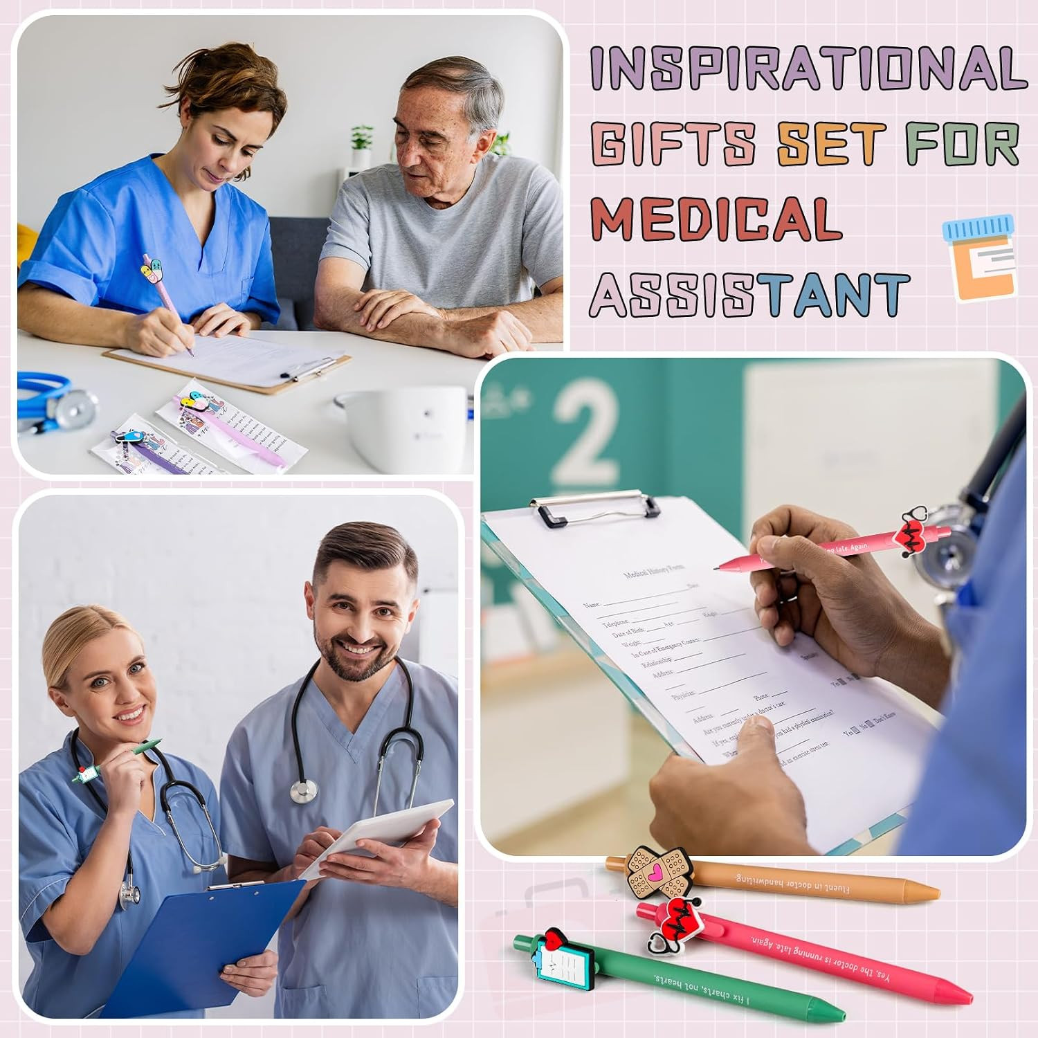 12 Sets Medical Assistant Gifts Funny Ballpoint Pens with Thank You Cards for Me