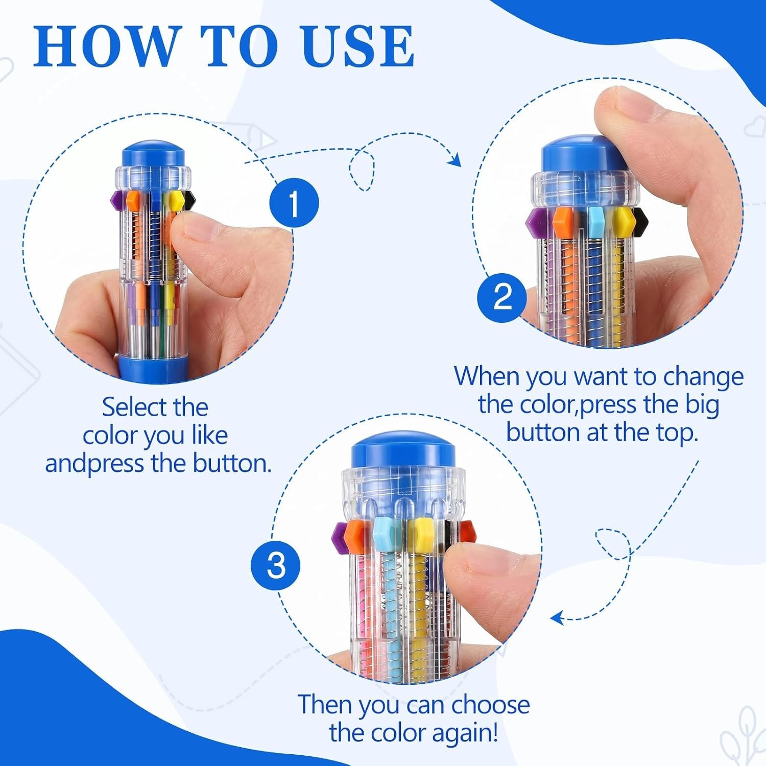 Colorful 10-in-1 Retractable Ballpoint Pens – Perfect for Office & School Use