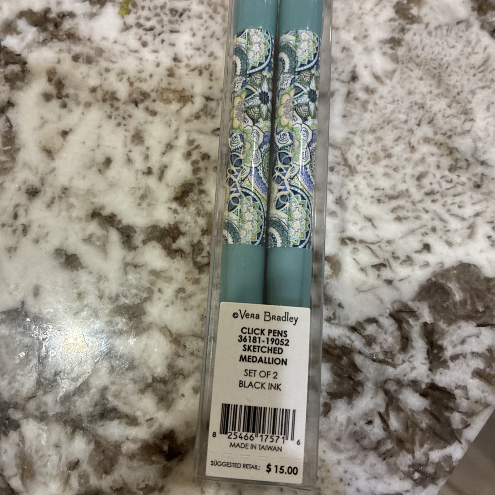 Vera Bradley Click Pen Two Pack 2 Black Ink Lisbon Sketched Medallion Blue
