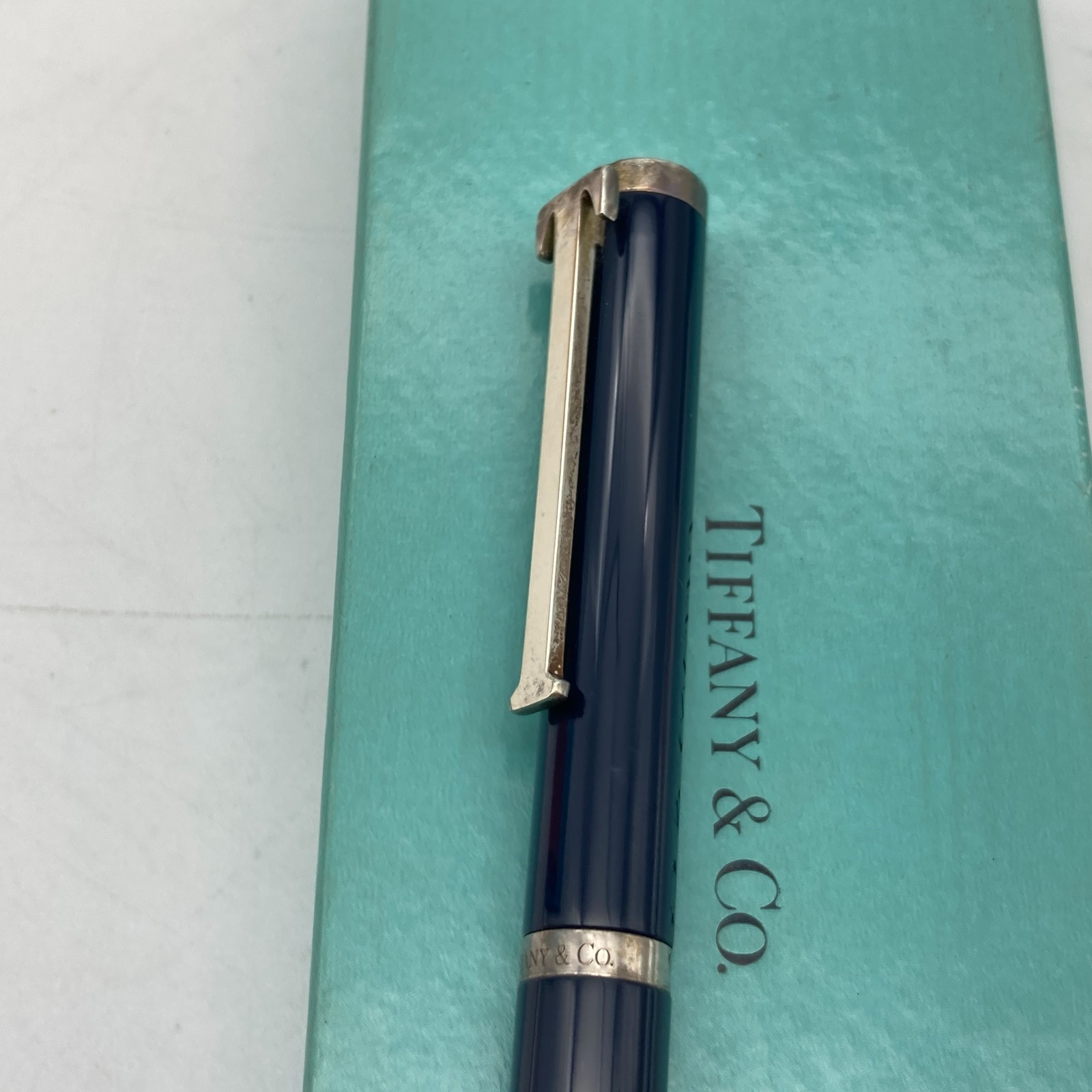 Tiffany & Co. Ballpoint Pen T Clip Navy Enamel Silver Black ink 31.4g