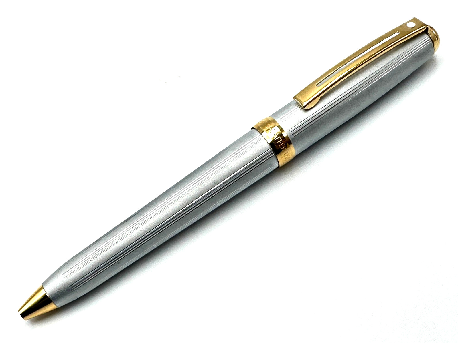 UNUSUAL 1990s SHEAFFER PRELUDE SATIN CHROME STRAIGHT LINE GT BALLPOINT PEN USA
