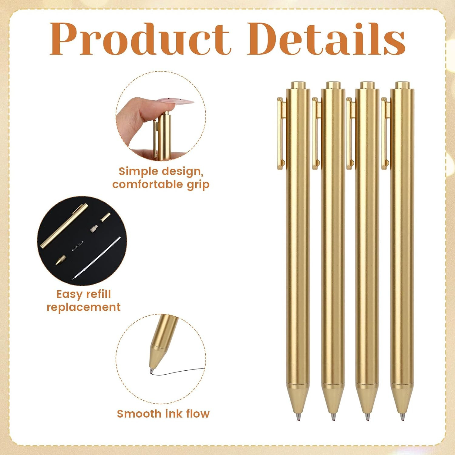 30 Pcs Gold Pens for Writing, Ballpoint Nice Pens Black Ink, Slim Ballpoint