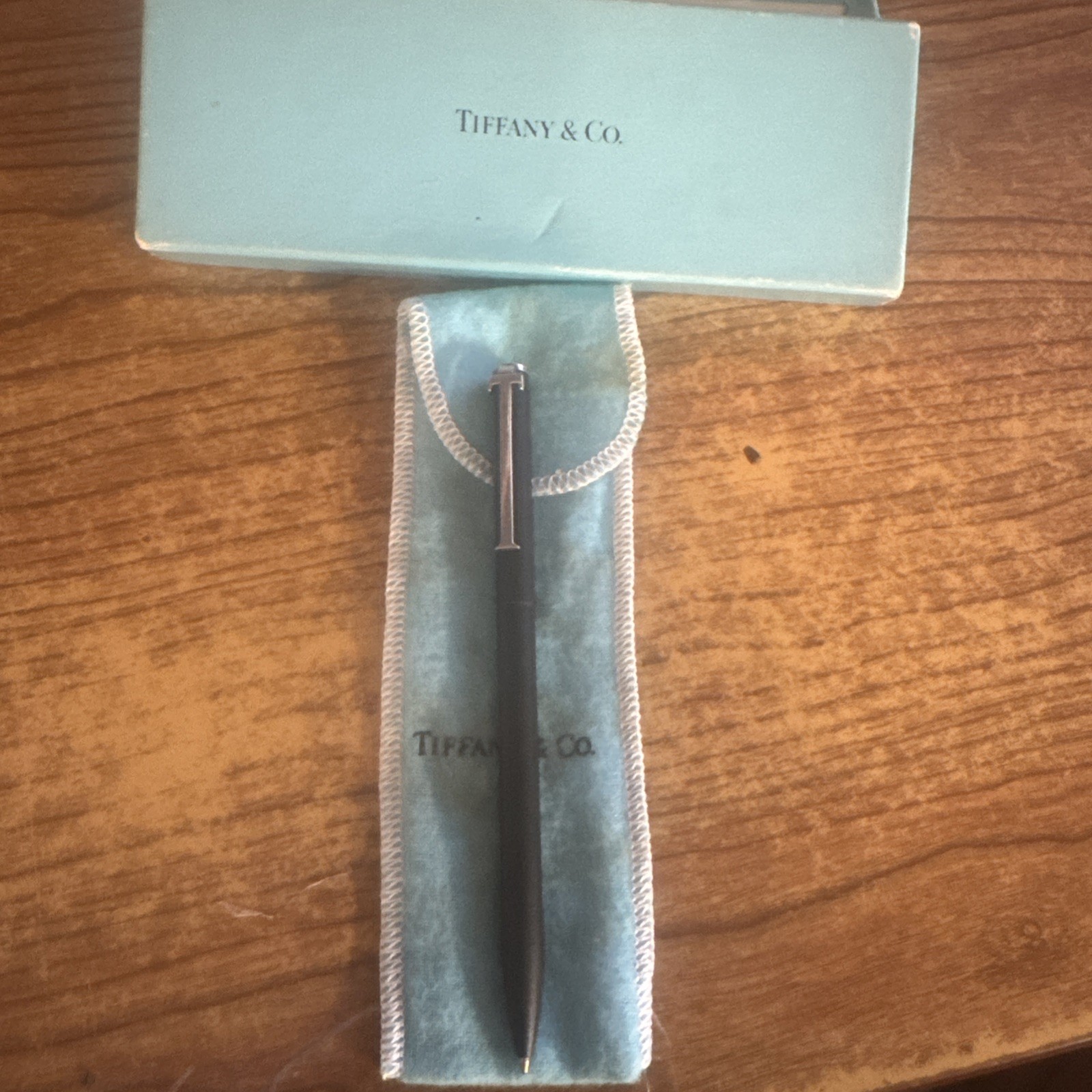 Tiffany & Co. Pen T Clip Black Enamel Sterling Silver 925 Clip With Box & Pouch