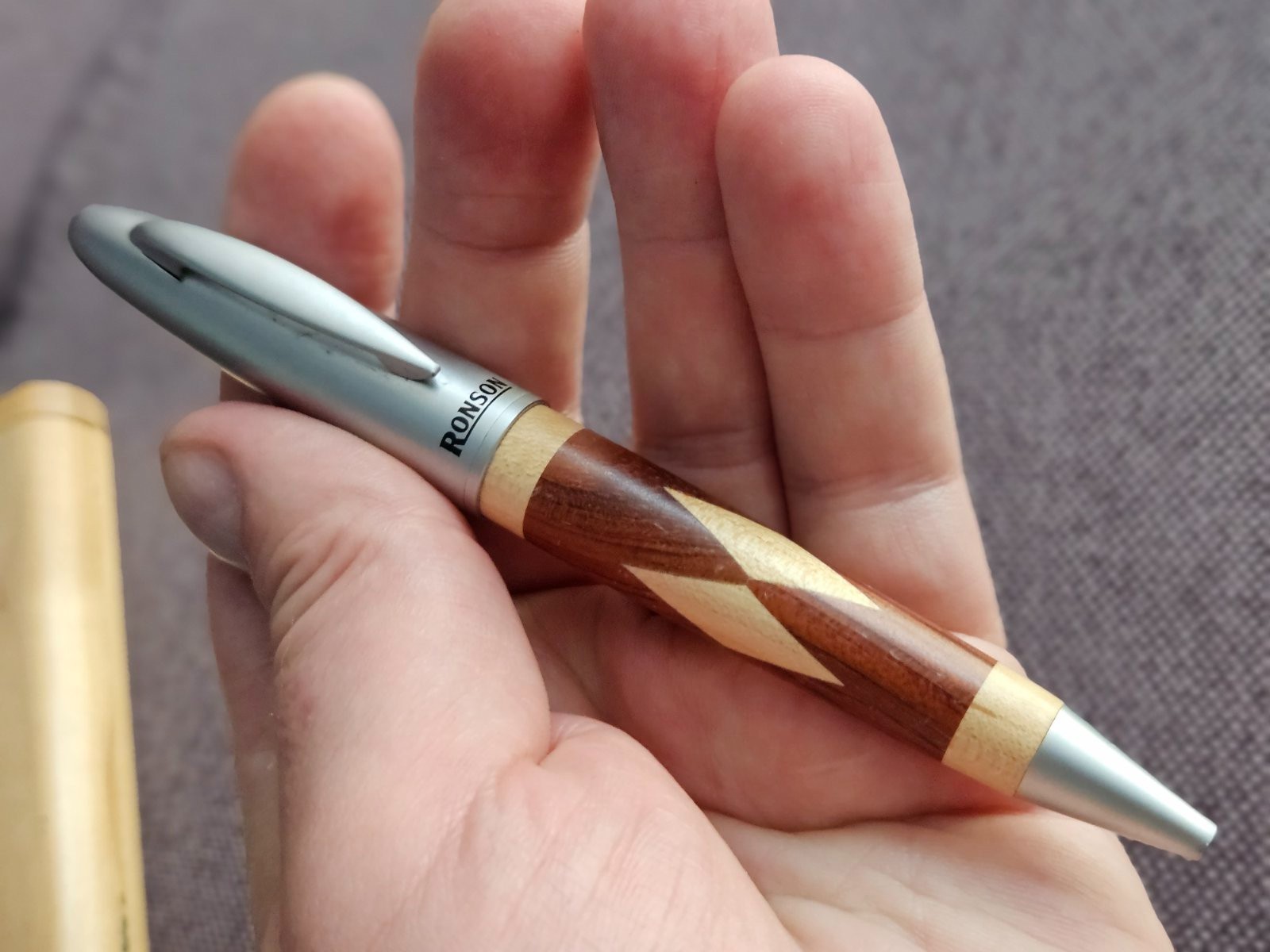 Ronson Ballpoint Pen w/ Original Wooden Case Wood Inlay Executive Writing Pen