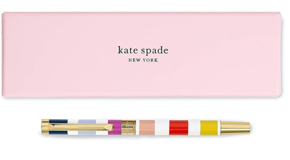 kate spade new york Black Ink Ballpoint Pen with Reusable Gift Box Candy Stripe
