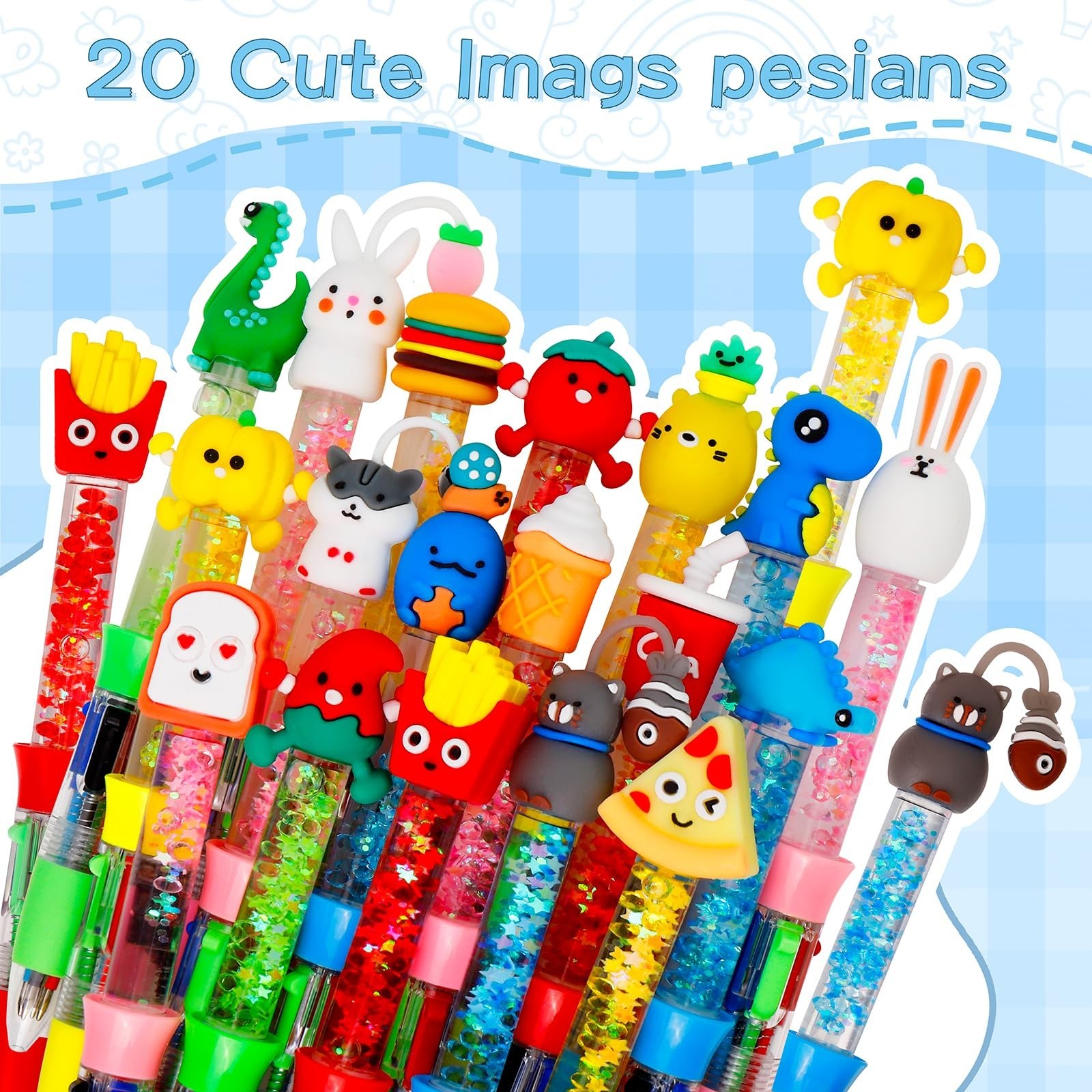 20Pcs Multicolor 4-in-1 Cute Ballpoint Pens for Kids, Fun Party Gifts, Kawaii In