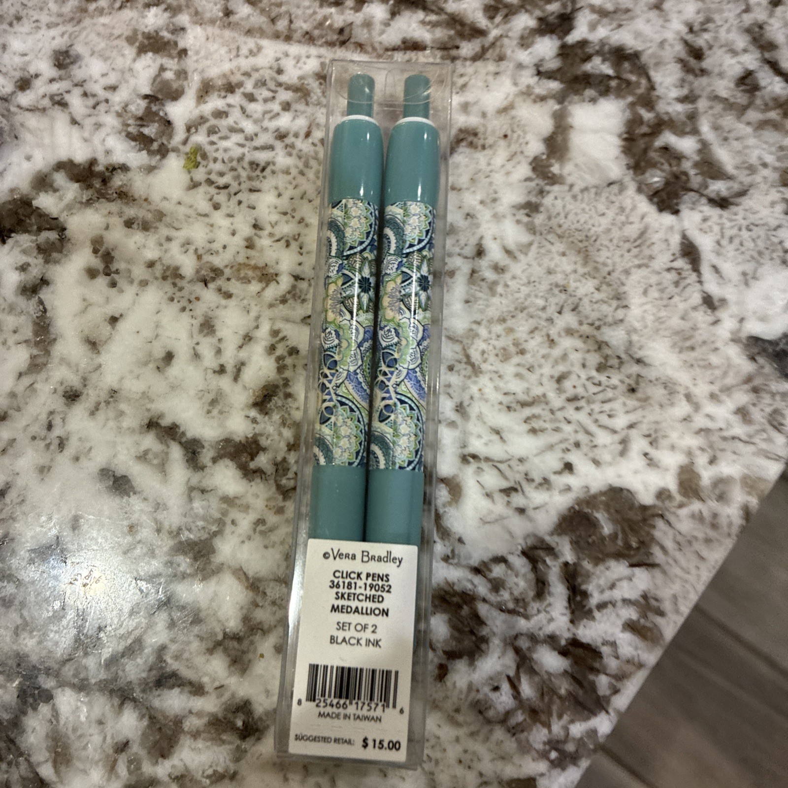Vera Bradley Click Pen Two Pack 2 Black Ink Lisbon Sketched Medallion Blue