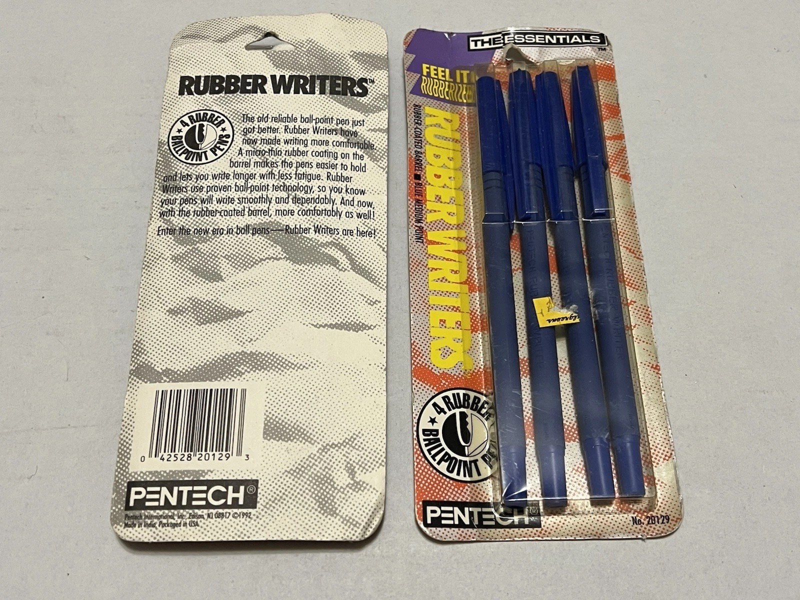 Vintage x2 Pentech Ink Pens Rubber Writers 1992 4 Pack Medium BLUE