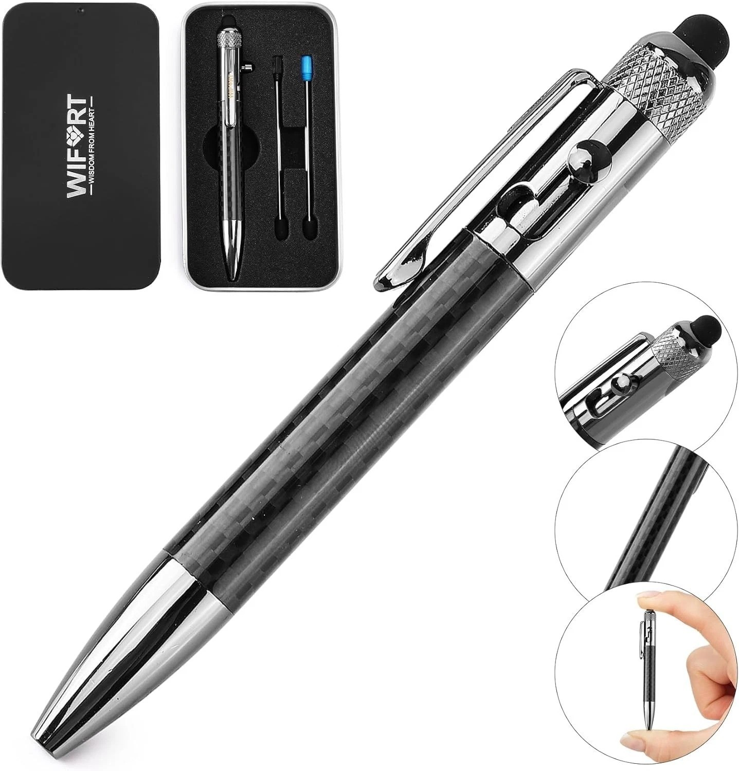 WIFORT Ballpoint Pen,Mini Stylus Pen, Multifunctional Carbon Fiber Pen with Repl
