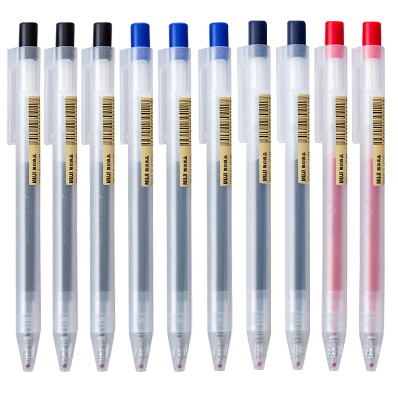 10Pcs Press Gel Pen 0.5Mm Blue/Black/Dark Blue/Red Ink Mujis Gel Pen Set for Sch