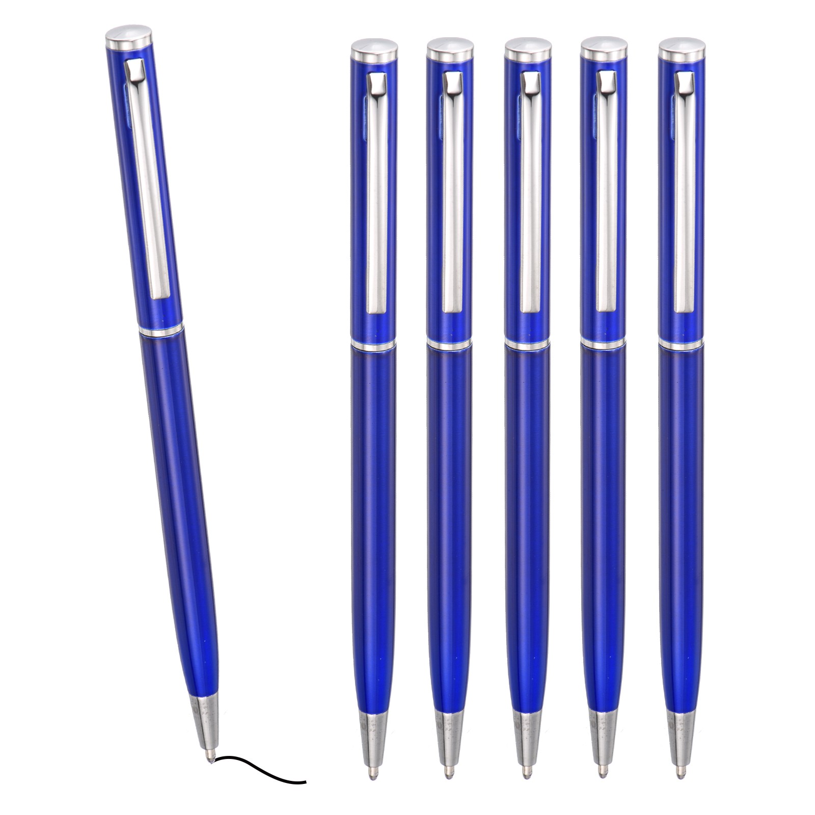 Slim Metallic Ballpoint Pen, 6Pcs Black Ink 1mm Medium Point Pen, Dark Blue