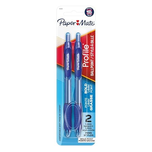 Paper Mate Profile Ballpoint Pens, Bold 2 Count (Pack of 1) Blue Retractable