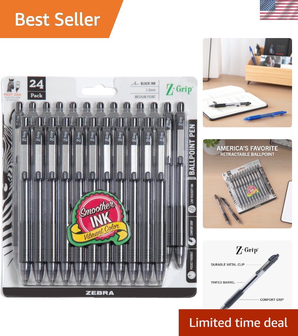 Ergonomic Z-Grip Ballpoint Pens 1.0mm Medium Point, 24-Pack – School & Office