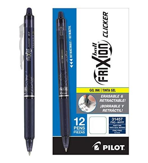 , FriXion Clicker Erasable Gel Pens, Fine Point Pens 0.7 12 Count (Pack of 1)