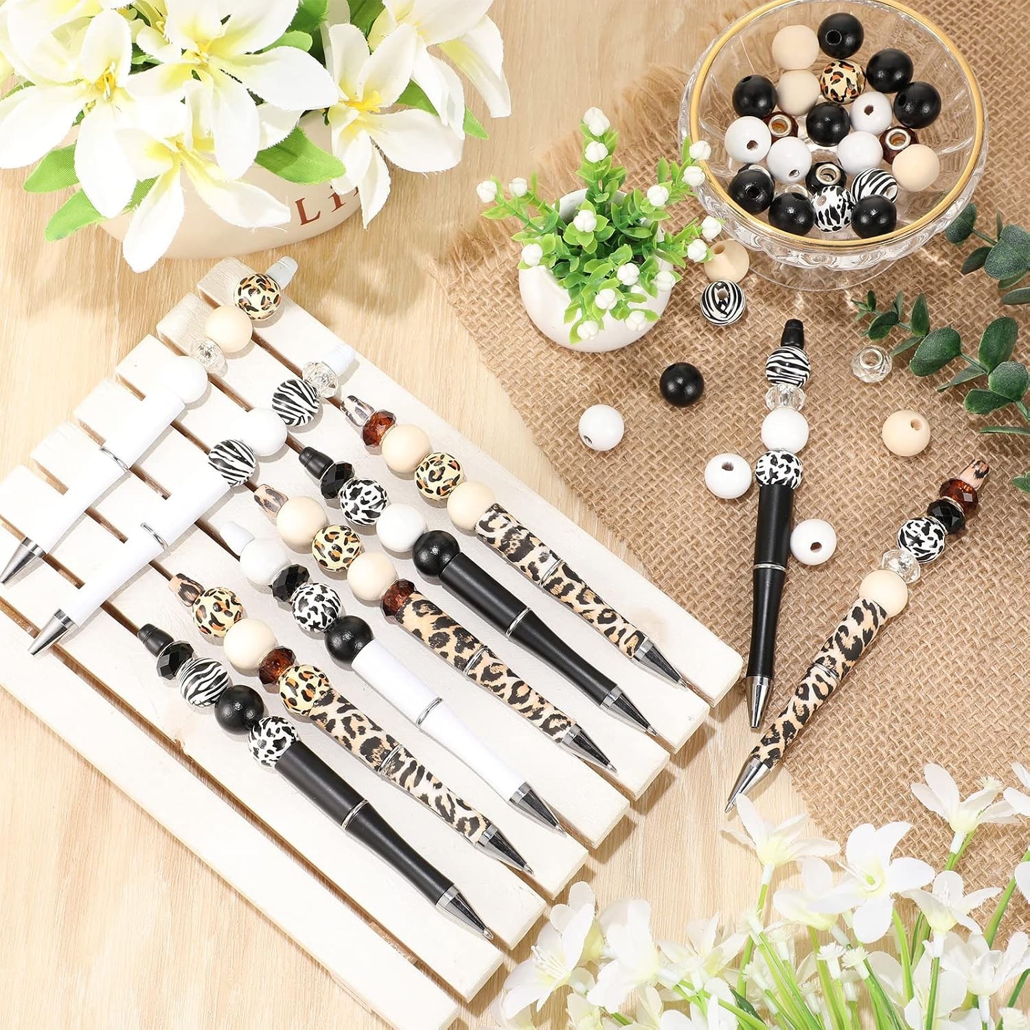 Elegant 12-Set Beadable Ballpoint Pens – Black Ink, Ideal for Writing & Crafting