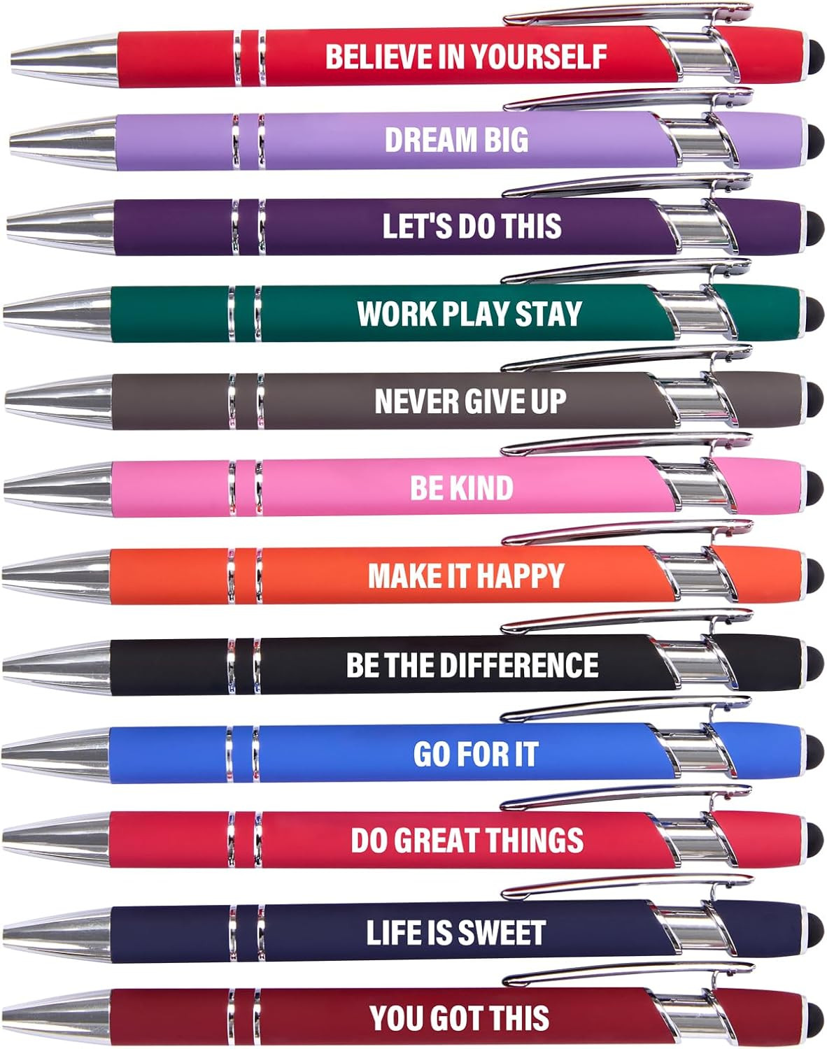 12 Pack Inspirational Ballpoint Pens with Stylus Tip Black Ink Fine Point
