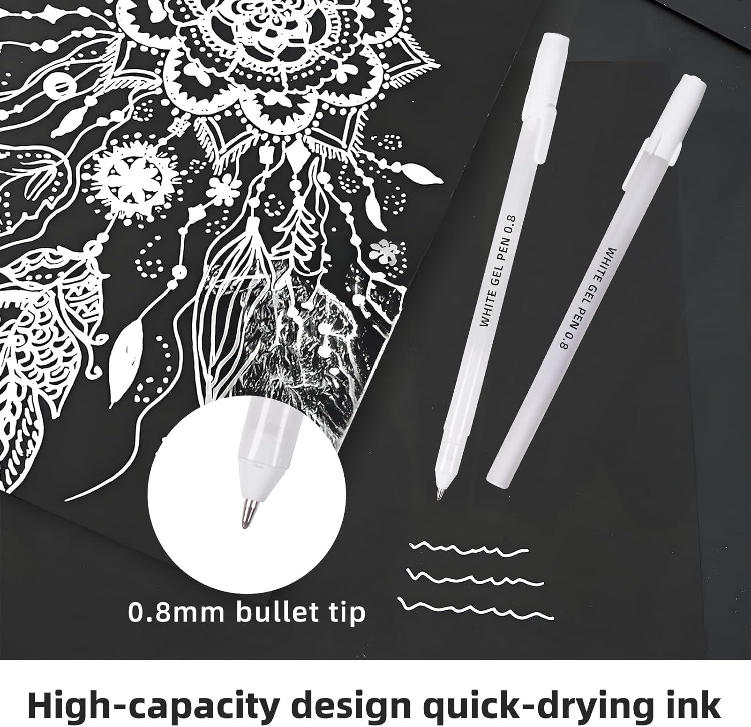 12 Pack White Gel Pens, 0.8Mm Extra Fine Point, Premium White Ink Gel Pen, for B