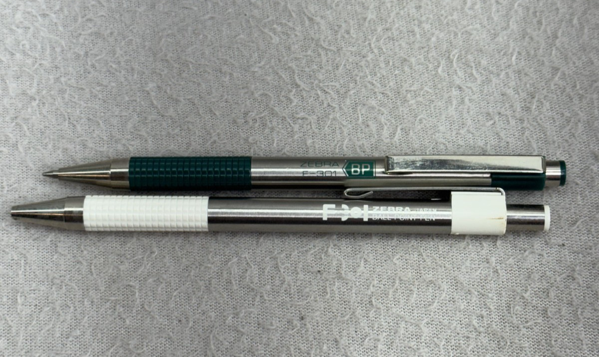 Vintage Zebra F-301 Ballpoint Pens Lot of 2 Green White Chrome Japan 0.7mm
