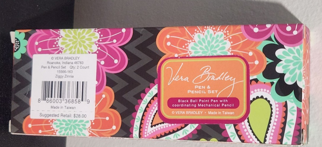 Vera Bradley Pen & Pencil Set Ziggy Zinnia 15566-163 Retired Stationary Gift NWT