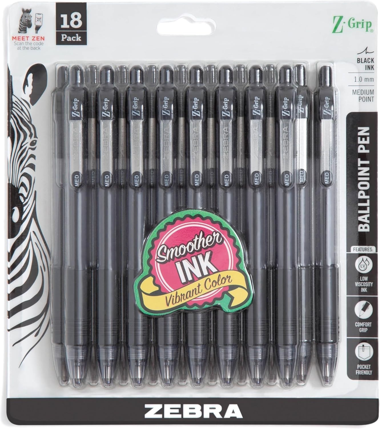 Versatile 18-Pack Z-Grip Retractable Pens – Smooth Black Ink, Ergonomic Design