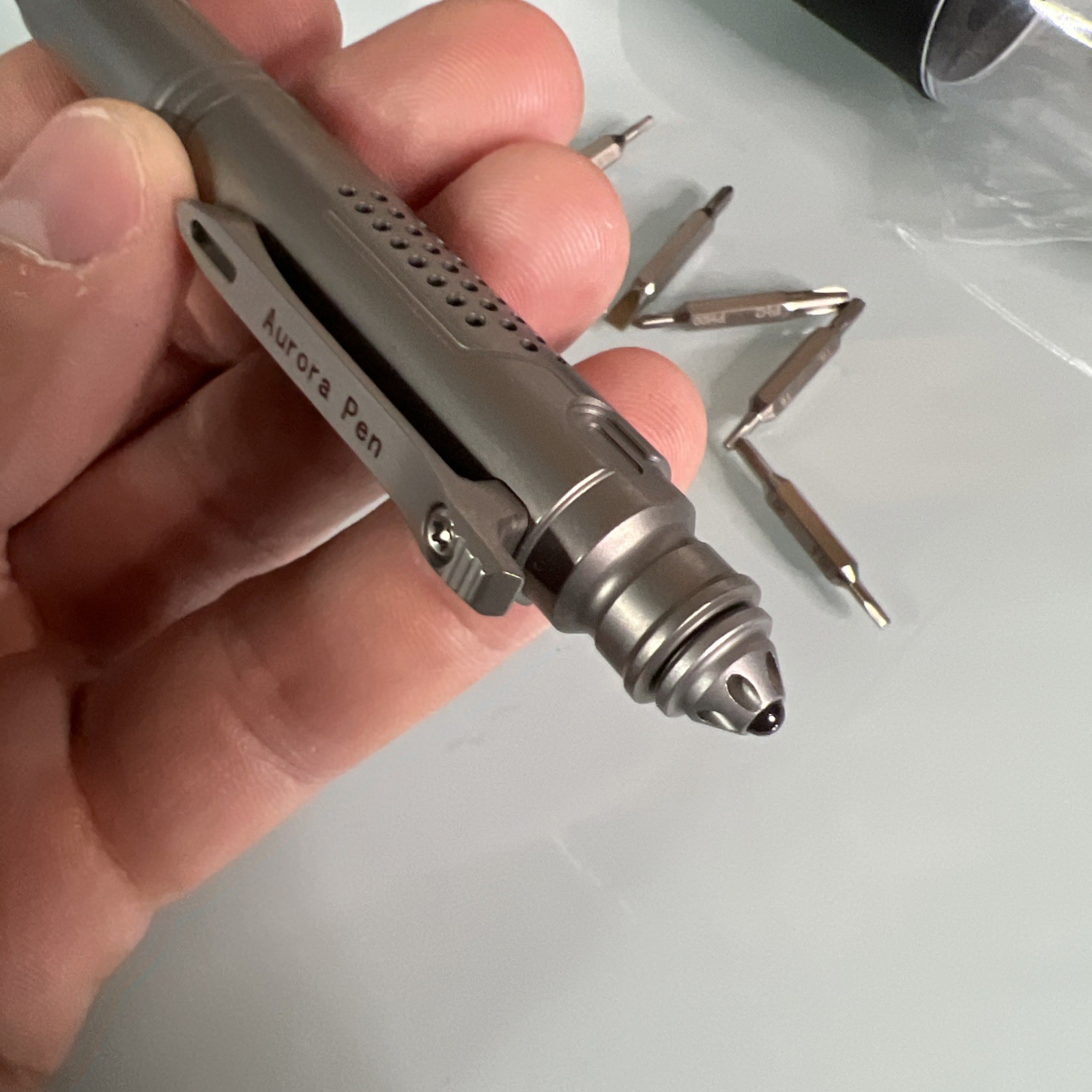 Ketuo Aurora Multi Function Pen Gray Writes Black Streamlined Stores Hex Bits
