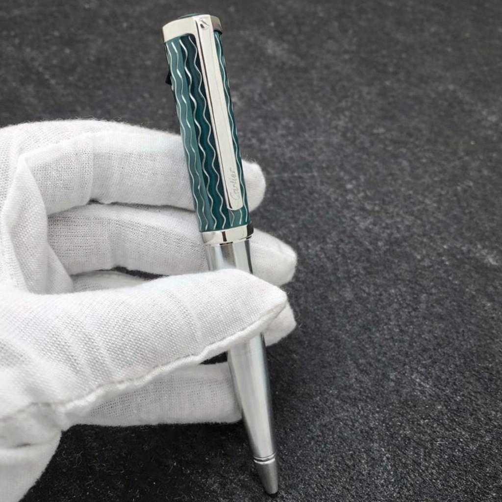 Cartier Santos Ballpoint Pen Luxury Writing Instrument Green Silver New