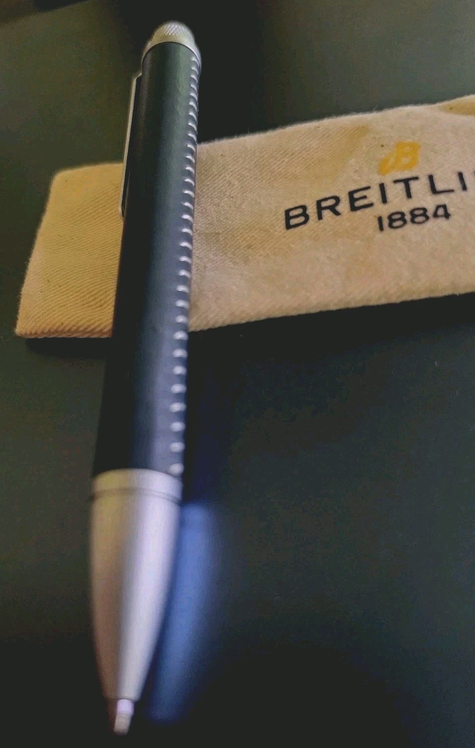 Breitling 1884 Luxury Handstitched Black Leather & Aluminum Ballpoint SWISS