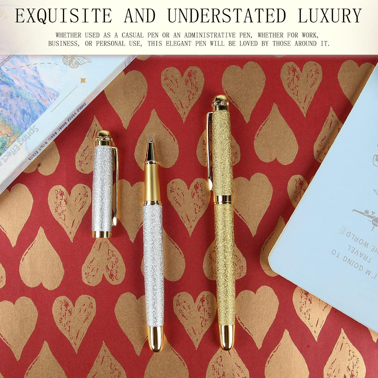 Rollerball Liquid Ink Pens,Best Luxury Ball Pen Gift Set for Women,Black Ink Fan