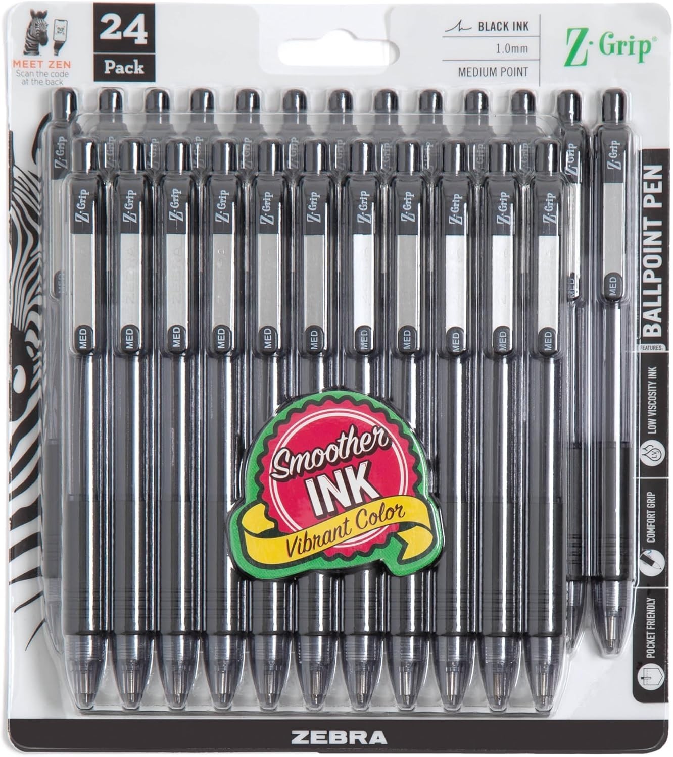 Z-Grip Retractable Ballpoint Pen 24-Pack – Smooth Black Ink for Writing