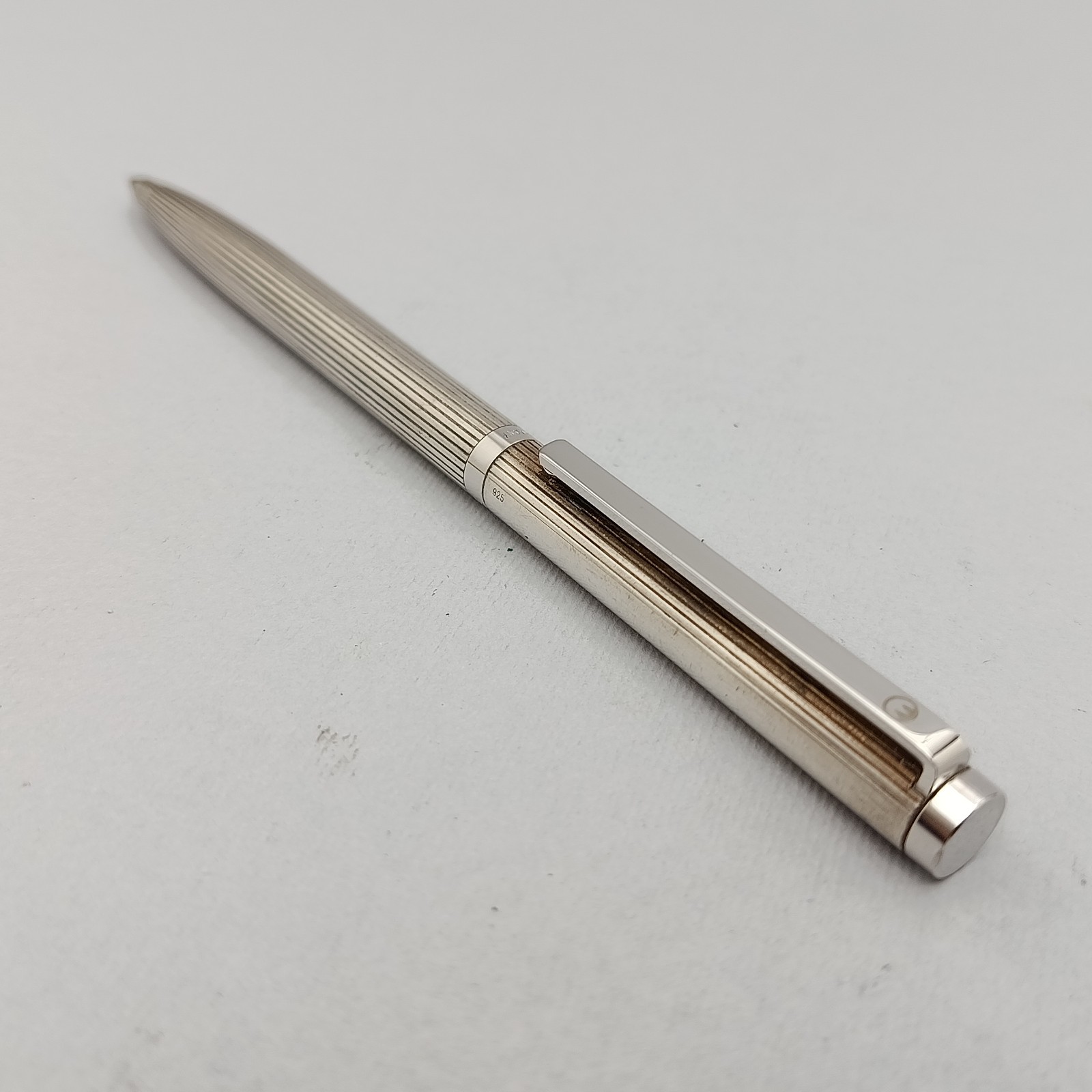 WALDMANN STERLING SILVER 925 TWIST PINSTRIPE BALLPOINT PEN VINTAGE EXCELLENT