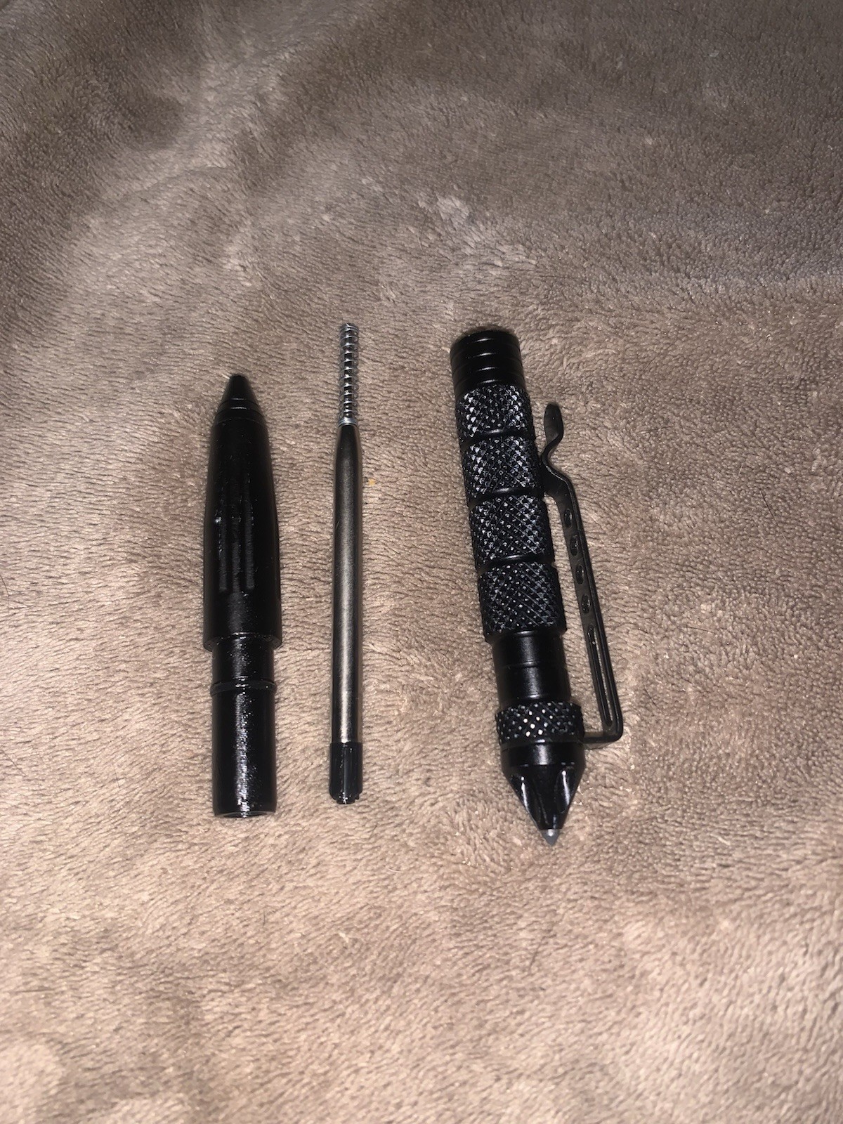 Black Metal Tactical Window Breaker, Ballpoint Pen, Black Ink, Pocket Clip, Used