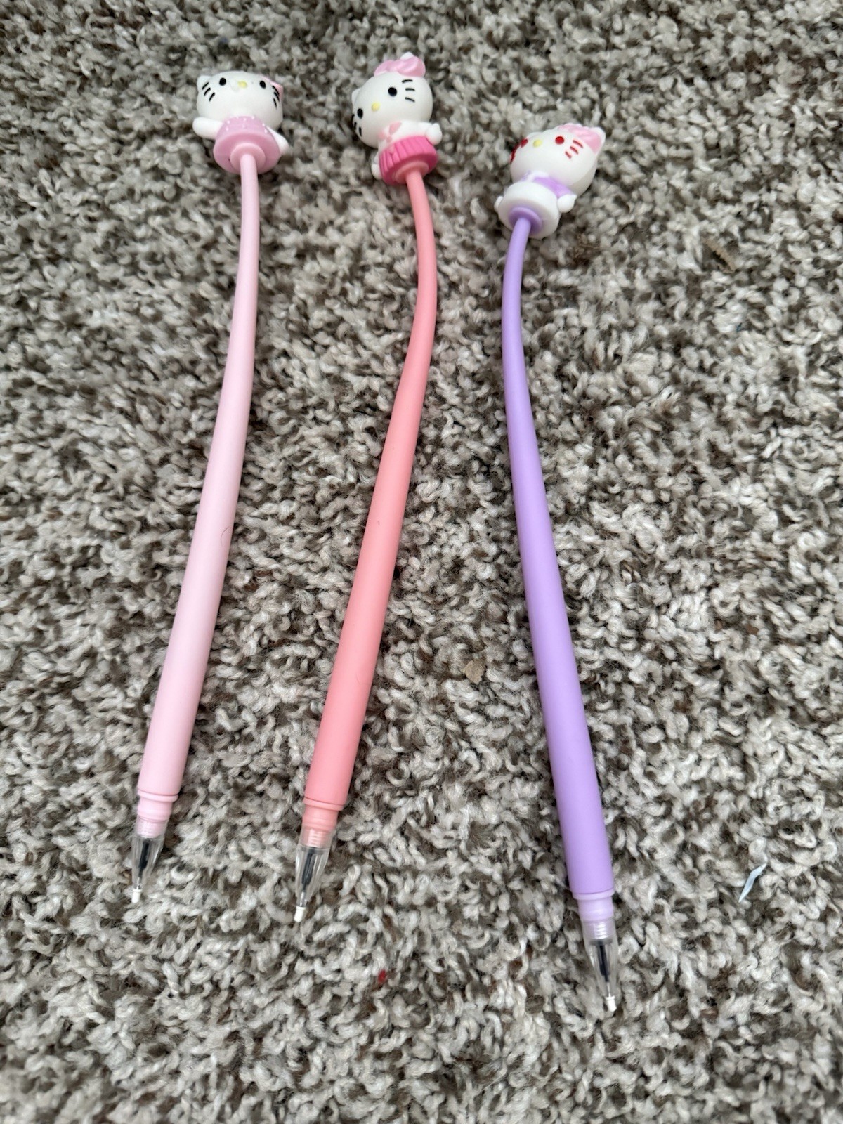 Hello Kitty Character Top Plastic Ballpoint Pens Set Pink Purple Lot: 3