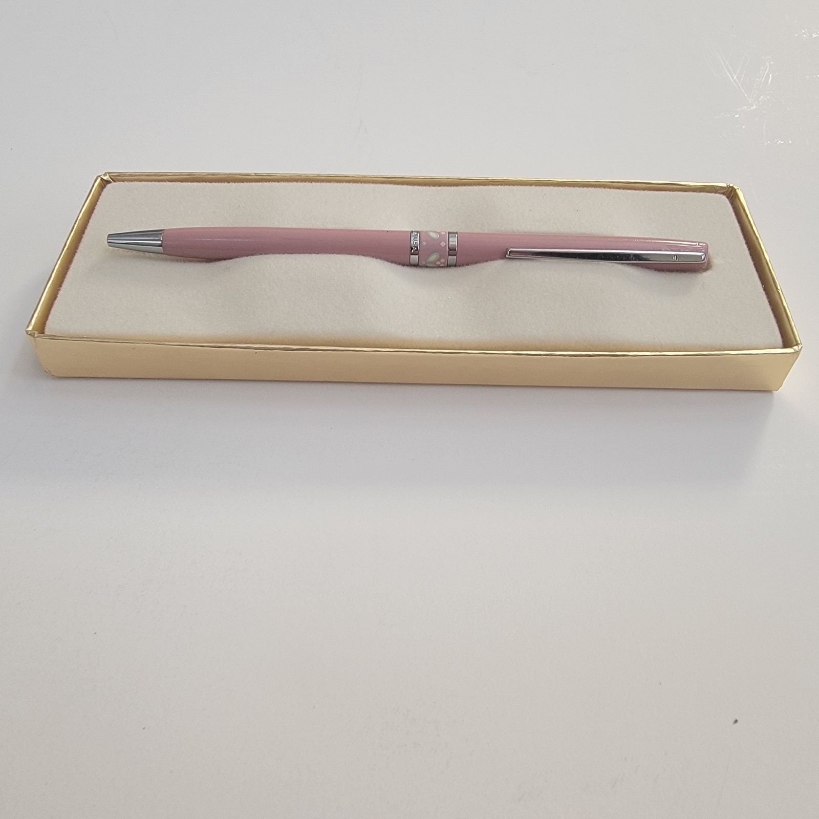 Vintage Hallmark Enamel Mauve Floral Ball Point Pen 1700WP2511 Box Made In USA