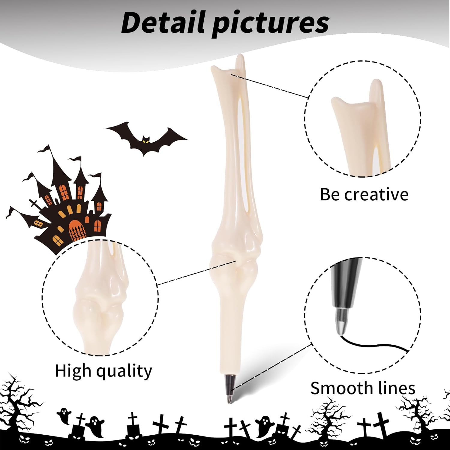 5 PCS Creative Novelty Bone Shape Ballpoint Pens, 1.0Mm Black Ink Bone Model Pen