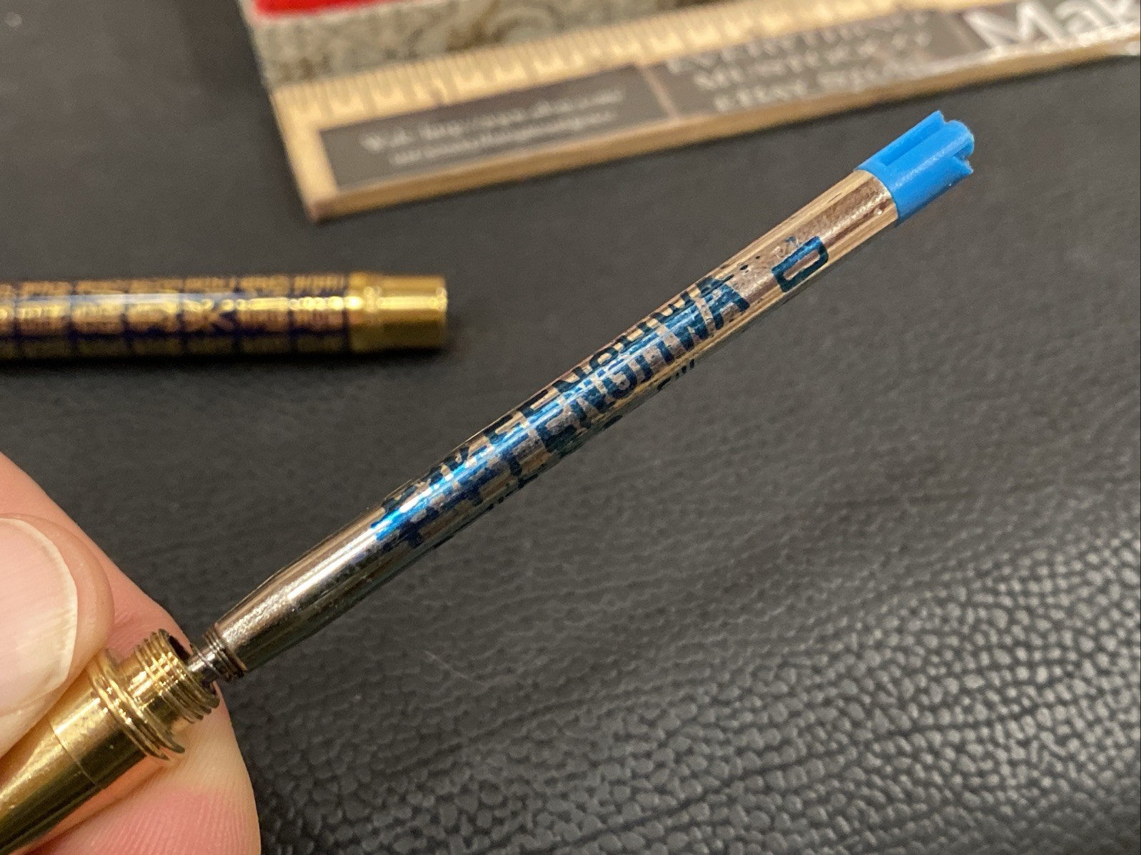 Vtg Chinese China Taraku Ballpoint Chinese Poem Lettering Gold Tone Pocket Clip