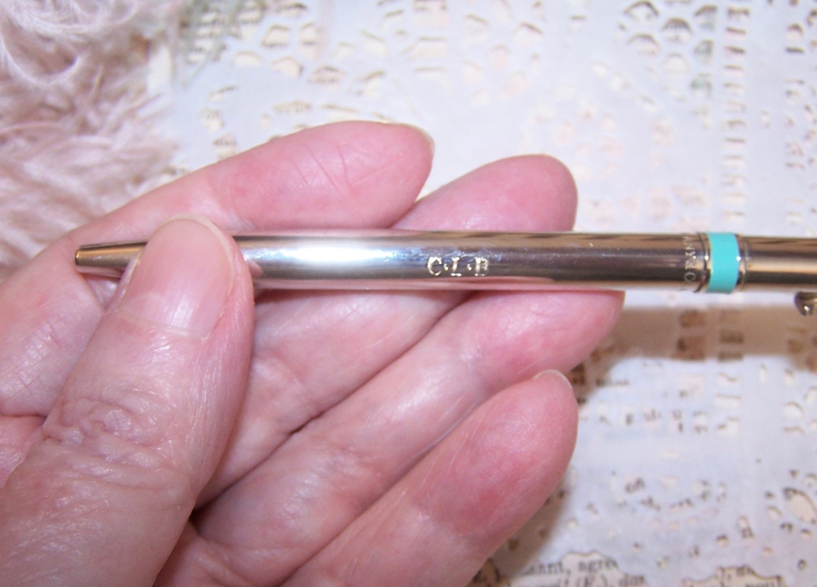 TIFFANY & Co Sterling Silver Blue Enamel Stripe Retractable Ballpoint Pen