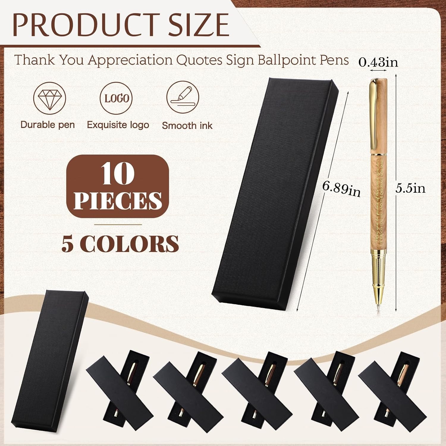 Thank You Gifts Set of 10 Inspirational Ballpoint Pens with Gift Boxes