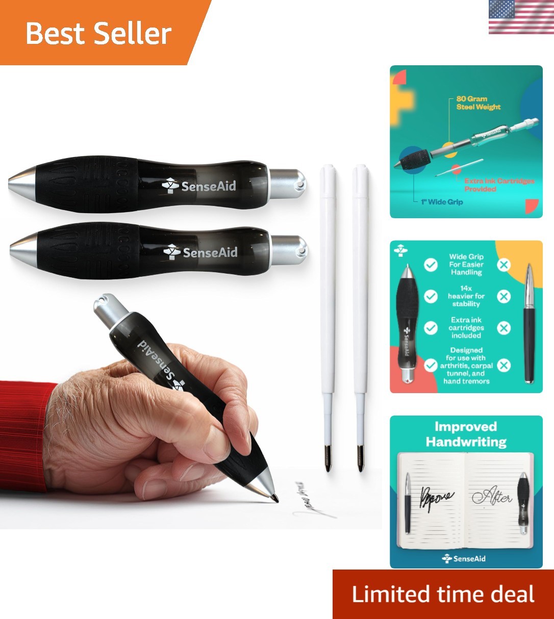 Set of 2 Ergonomic Heavy Pens – Ideal for Parkinson’s, Arthritis & Carpal Tunnel