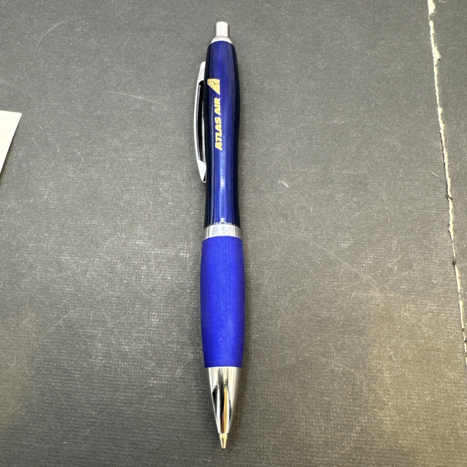 Atlas Air Promotional Blue Ballpoint Pen Rubber Grip Retractable Advertising