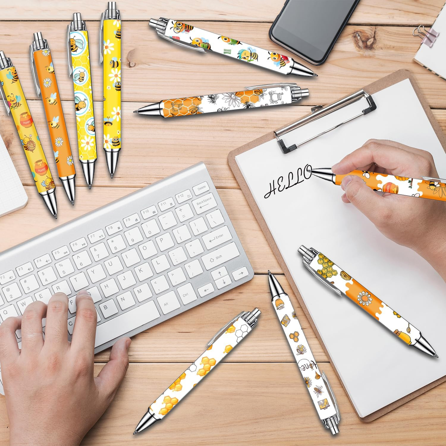 Bee Pens Set – Cute Yellow & White Bumblebee-Themed Gel Pens for Teens, and Adul