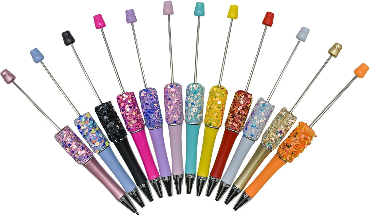 12 PCS Glitter Beadable Ballpoint Pens Retractable Sequin Bead Pen Plastic DIY H
